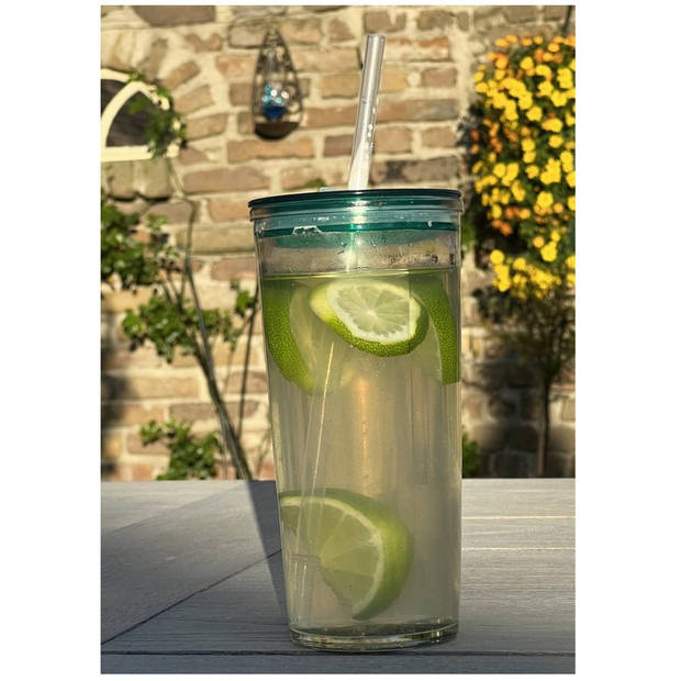 Gusta Drinkglas Met Rietje en deksel – 550ml - In A Jar Groen – 6 Stuks