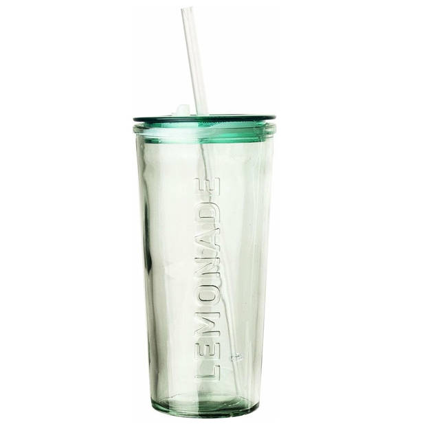 Gusta drinkglas met rietje en deksel – 550ml - Groen – 3 Stuks