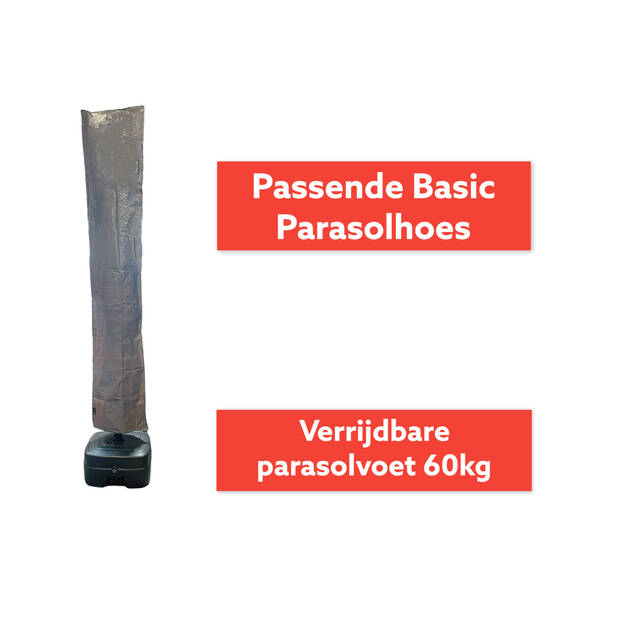 CUHOC Parasol met voet en hoes - Parasol Sunny Grey - Ø300cm + Verrijdbare Parasolvoet + Parasolhoes - Parasol COMBI