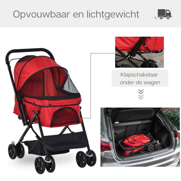 Zenzee - Hondenbuggy - Opvouwbaar - Parkeerrem - Opbergruimte - Rood