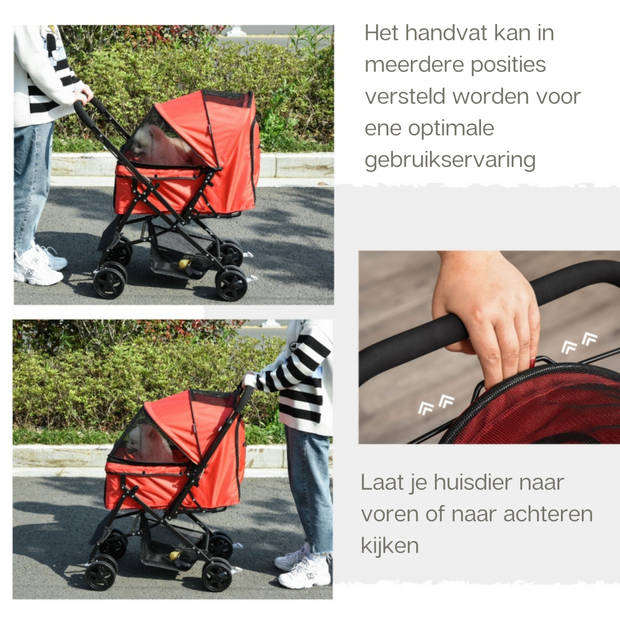 Zenzee - Hondenbuggy - Opvouwbaar - Parkeerrem - Opbergruimte - Rood