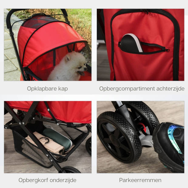 Zenzee - Hondenbuggy - Opvouwbaar - Parkeerrem - Opbergruimte - Rood