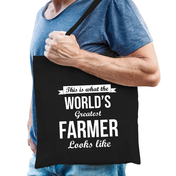 Worlds greatest farmer tas zwart volwassenen - werelds beste boer cadeau tas - Feest Boodschappentassen
