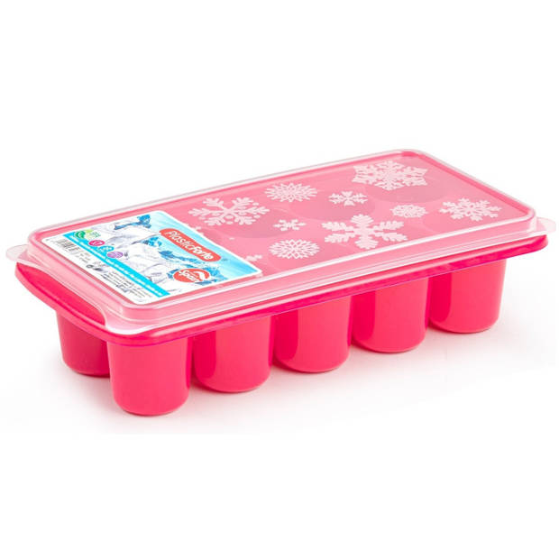 2x stuks Trays met dikke ronde blokken ijsblokjes/ijsklontjes vormpjes 10 vakjes kunststof roze - IJsblokjesvormen