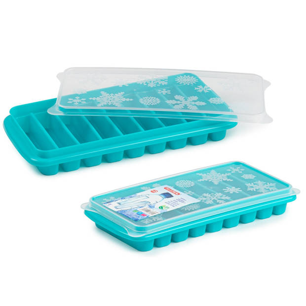 Tray met Flessenhals ijsblokjes/ijsklontjes staafjes vormpjes 10 vakjes kunststof blauw - IJsblokjesvormen