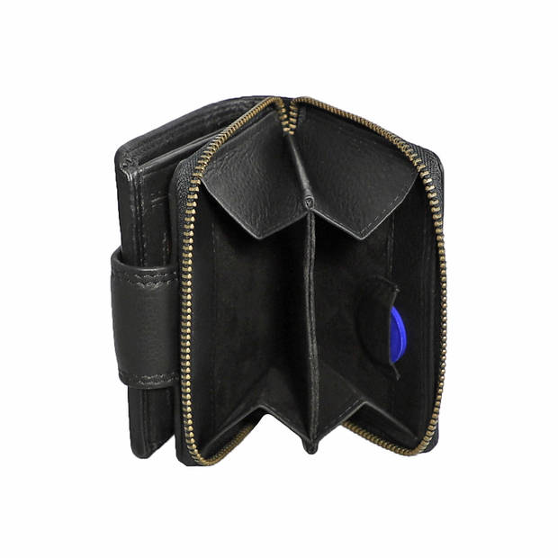 HillBurry Compacte Dames Portemonnee met Clip en Rits - Leren Portefeuille - Klein Model - RFID - Leer - Zwart