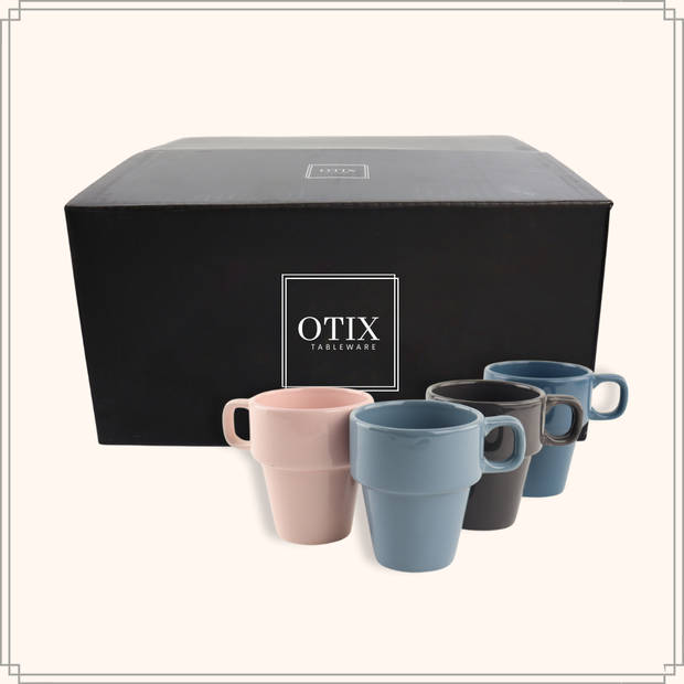 OTIX Koffiemokken - Set van 4 - met Oor - 180 ml - Koffietassen - Porselein - Multicolor - Koffiekopjes