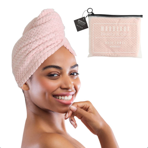 MARBEAUX Haarhanddoek - Hair towel - Hoofdhanddoek - Microvezel handdoek krullend haar - Licht roze - Handdoek