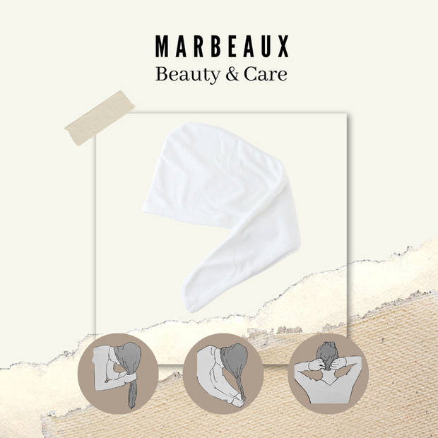 MARBEAUX Haarhanddoek - Hair towel - Hoofdhanddoek - Microvezel handdoek krullend haar - Wit