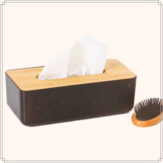 OTIX Tissue box - Houder - Zwart - 26x13.2x8.8 cm - Bamboe en kunststof