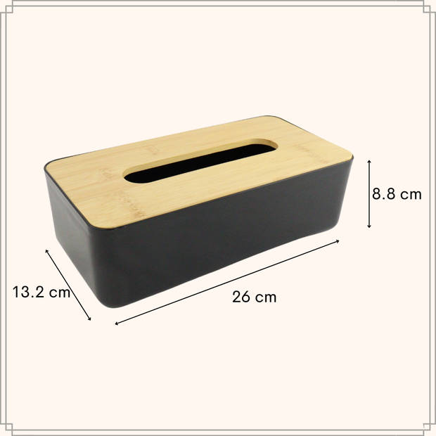 OTIX Tissue box - Houder - Zwart - 26x13.2x8.8 cm - Bamboe en kunststof