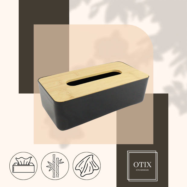 OTIX Tissue box - Houder - Zwart - 26x13.2x8.8 cm - Bamboe en kunststof