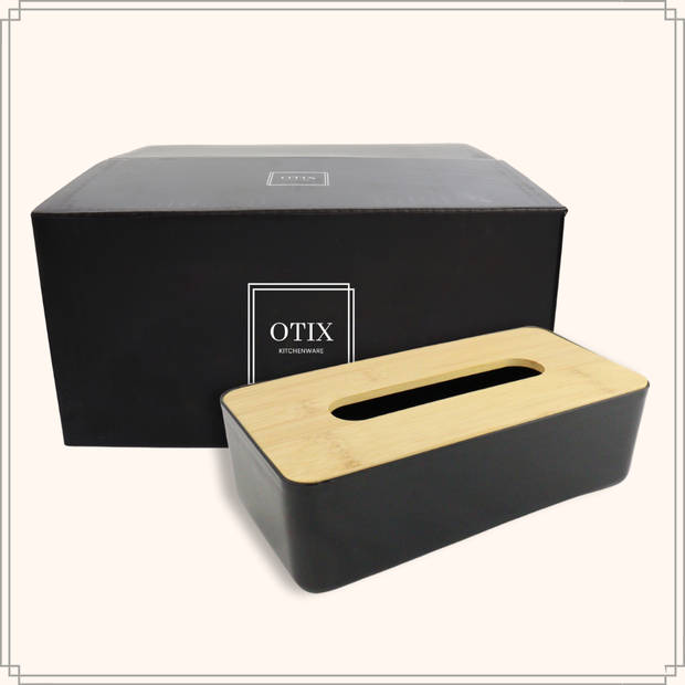 OTIX Tissue box - Houder - Zwart - 26x13.2x8.8 cm - Bamboe en kunststof