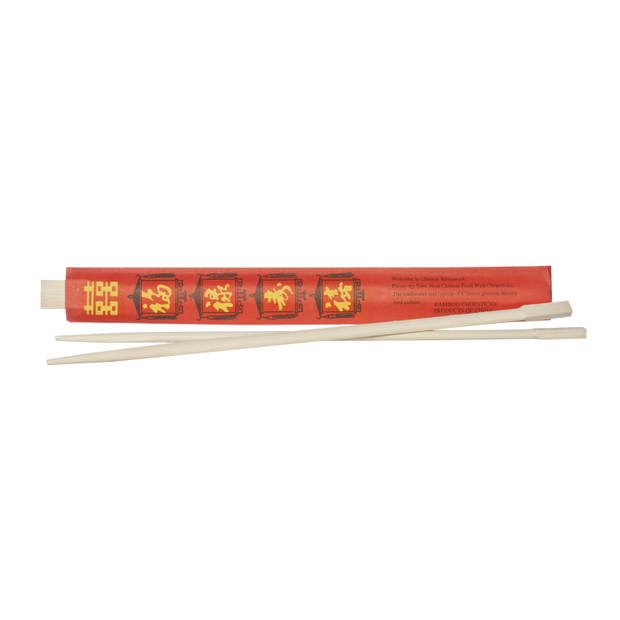 Eetstokjes gemaakt van bamboe in rood papieren zakje 24x stuks - Eetstokjes