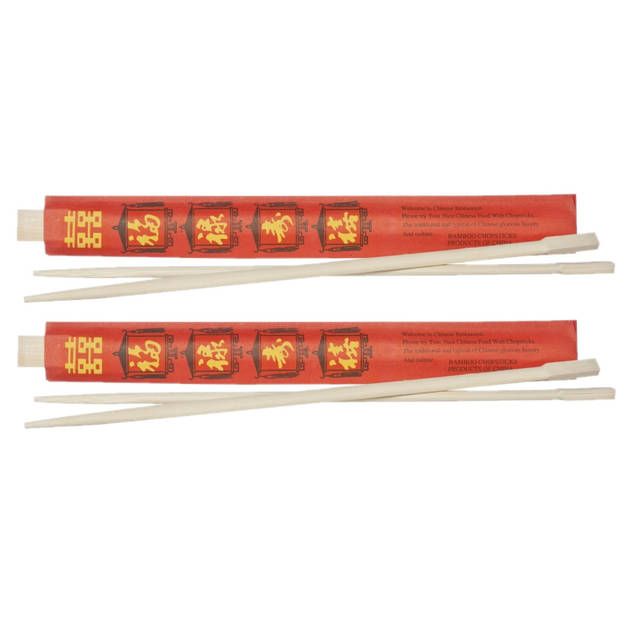 Eetstokjes gemaakt van bamboe in rood papieren zakje 40x stuks - Eetstokjes