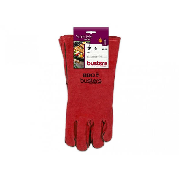Busters Leren BBQ handschoenen - Hittebestendig - maat 10 - tot 100 C° - 35 cm - Rood
