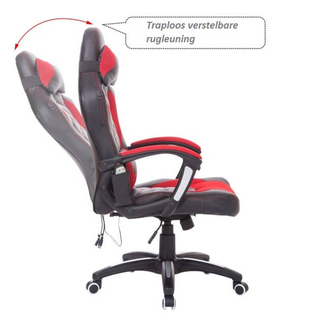 Ergonomische Bureaustoel - Gamestoel - Gamechair - Massage functie - Warmtefunctie - Kunstleer - Zwart/Rood