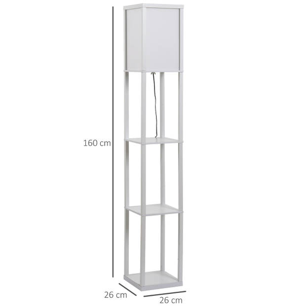 Vloerlamp - Staande lamp - Stalamp - Met opbergruimte - 26L x 26B x 160H cm - Wit