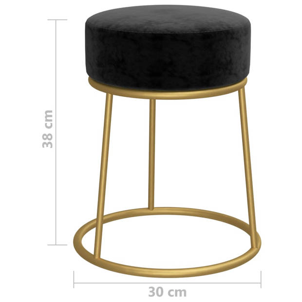 The Living Store Hocker Ronde Poef - Fluweel - 30x38 cm - Zwart/Goud