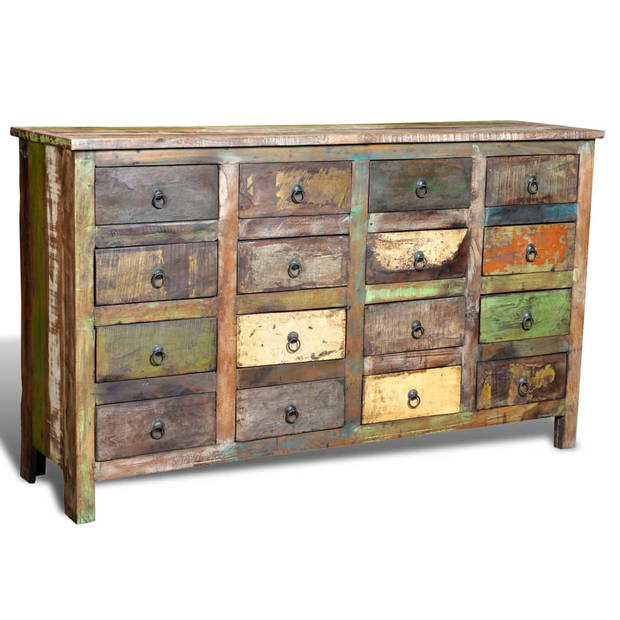 The Living Store Kast - Antieke Stijl - 16 Lades - Gerecycled Hout - 154 x 42 x 92 cm