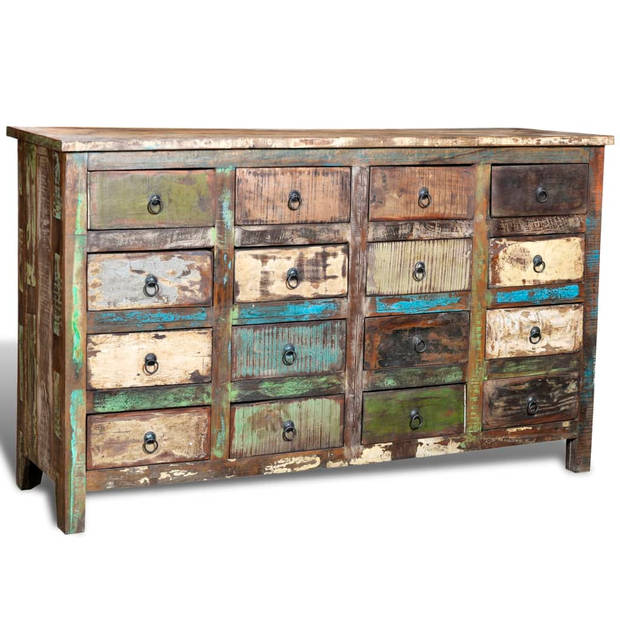 The Living Store Kast - Antieke Stijl - 16 Lades - Gerecycled Hout - 154 x 42 x 92 cm