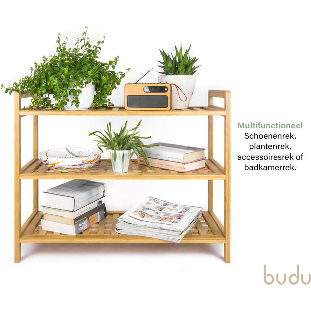 Budu Schoenenrek (3 niveaus) - Schoenenrek bamboe - Schoenenkast hout - Schoenen Organizer