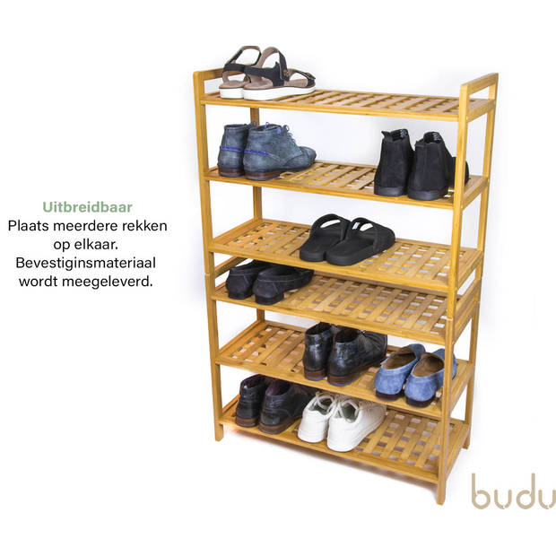 Budu Schoenenrek (3 niveaus) - Schoenenrek bamboe - Schoenenkast hout - Schoenen Organizer