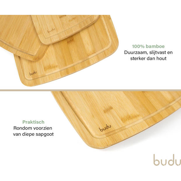 Budu Snijplankenset 3 stuks - Snijplanken bamboe - Snijplank hout - Grote snijplank - Keukenplanken