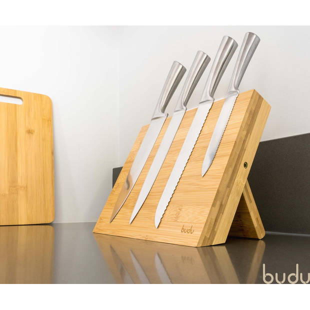 Budu Messenblok zonder messen – Magnetisch – Messenmagneet - Bamboe hout