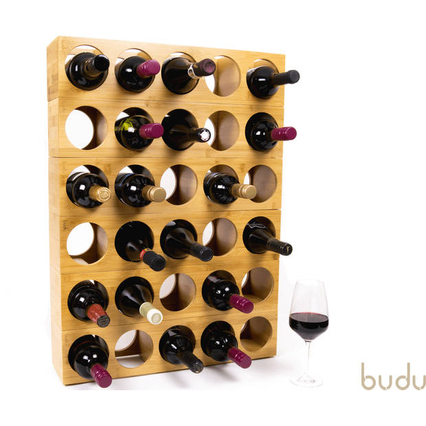 Budu Wijnrek Bamboe 5 flessen - Wijnrek hout - Stapelbaar - Uitbreidbaar - Houten wijnrek - Flessenrek - Bamboe