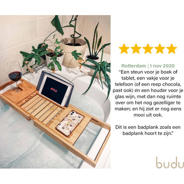 Budu Badplank Bamboe - Badplank voor in bad - Verstelbaar badrek - Houten badplank - Badrekje - Badplank hout