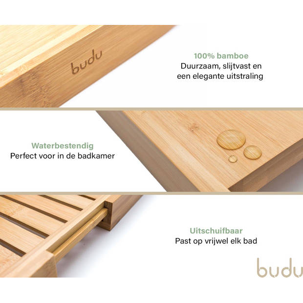 Budu Badplank Bamboe - Badplank voor in bad - Verstelbaar badrek - Houten badplank - Badrekje - Badplank hout