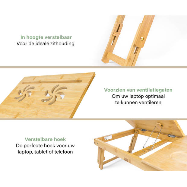 Budu Laptoptafel - Bedtafel - Banktafel - Laptoptafel verstelbaar - Laptoptafeltje Bamboe hout - Laptopstandaard