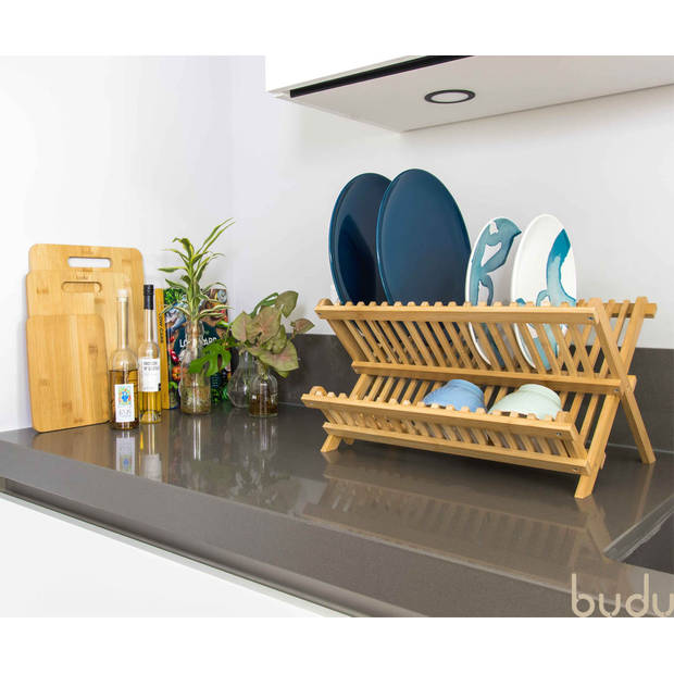 Budu Afdruiprek - Afdruiprekje van bamboe hout - Afdruiprek voor afwas - Keukenrek - Inklapbaar - Opvouwbaar