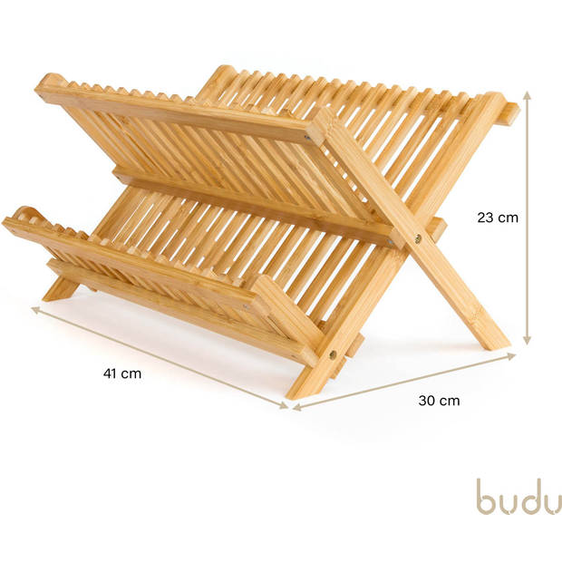 Budu Afdruiprek - Afdruiprekje van bamboe hout - Afdruiprek voor afwas - Keukenrek - Inklapbaar - Opvouwbaar