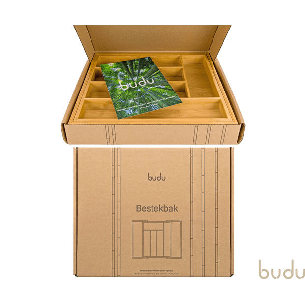 Budu Uitschuifbare Bamboe Bestekbak #33,5 (33,5 cm diep) - Bestekcassette - Besteklade - 33,5 x 28 - 45 cm - 5/7 vakken