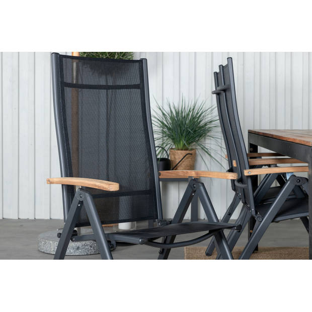 Bois tuinmeubelset tafel 90x205cm en 6 stoel Panama zwart, naturel.
