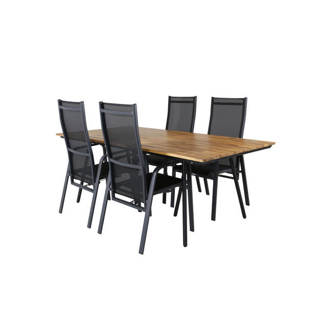 Chan tuinmeubelset tafel 100x200cm en 4 stoel Copacabana zwart, naturel.