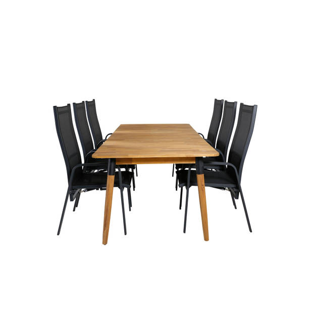 Julian tuinmeubelset tafel 100x210cm en 6 stoel Copacabana zwart, naturel.