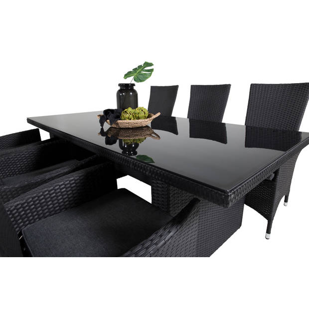 Padova tuinmeubelset tafel 100x200cm en 6 stoel recG Padova zwart.