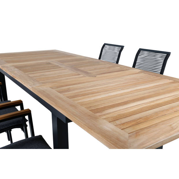 Panama tuinmeubelset tafel 90x152/210cm en 6 stoel Dallas zwart, naturel.