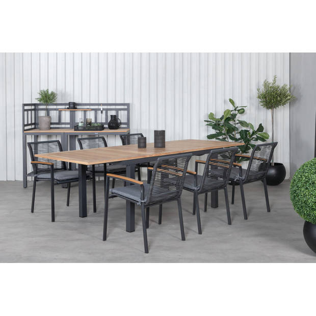 Panama tuinmeubelset tafel 90x152/210cm en 6 stoel Dallas zwart, naturel.