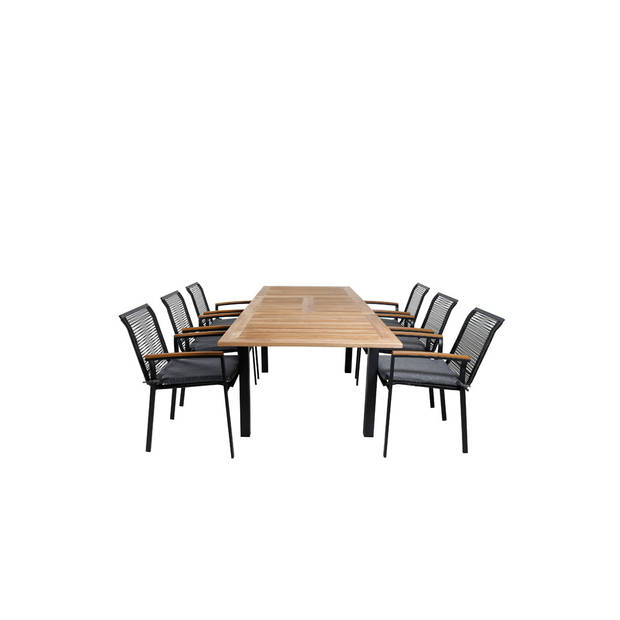 Panama tuinmeubelset tafel 90x152/210cm en 6 stoel Dallas zwart, naturel.