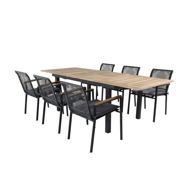 Panama tuinmeubelset tafel 90x152/210cm en 6 stoel Dallas zwart, naturel.