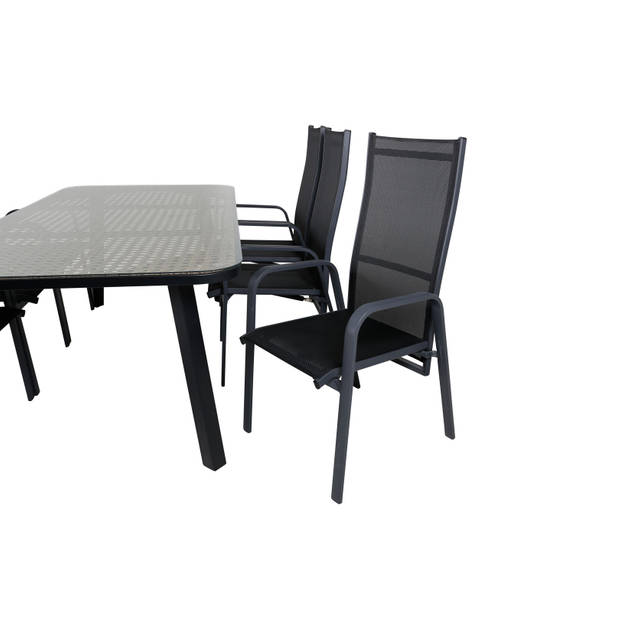 Paola tuinmeubelset tafel 100x200cm en 6 stoel Copacabana zwart, naturel.