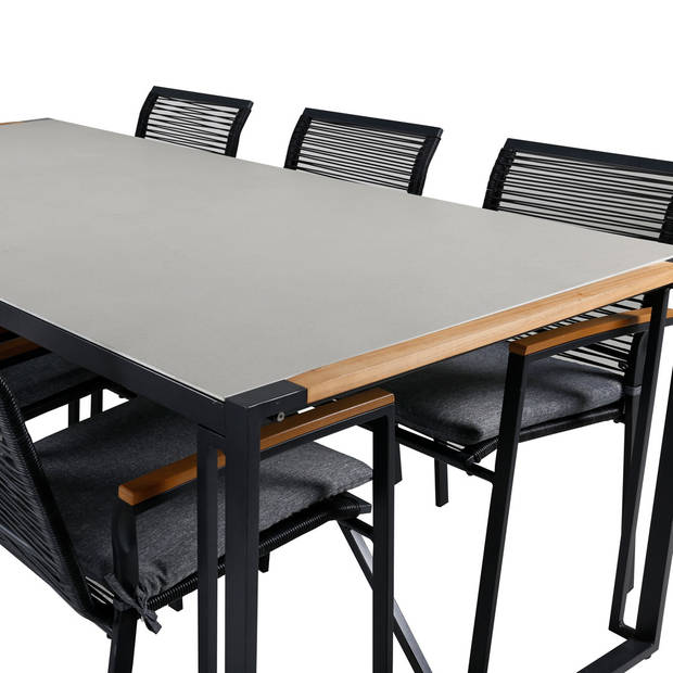 Texas tuinmeubelset tafel 100x200cm en 6 stoel Dallas zwart, naturel, grijs.