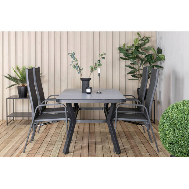 Virya tuinmeubelset tafel 90x160cm en 4 stoel Copacabana zwart, grijs.