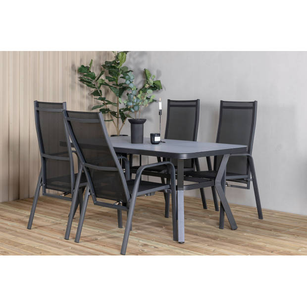 Virya tuinmeubelset tafel 90x160cm en 4 stoel Copacabana zwart, grijs.