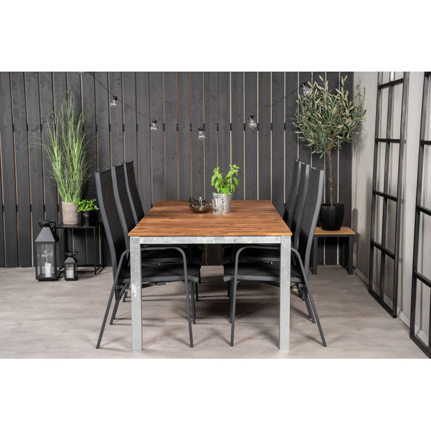 Zenia tuinmeubelset tafel 100x200cm en 6 stoel Copacabana zwart, naturel, zilver.