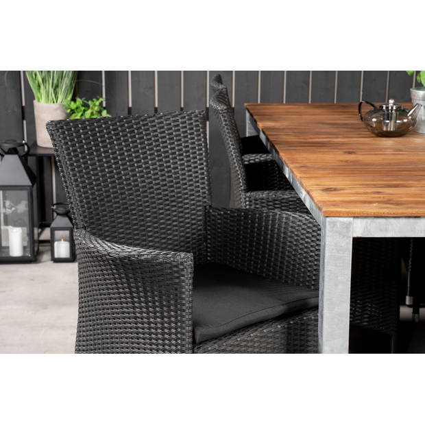 Zenia tuinmeubelset tafel 100x200cm en 6 stoel Knick zwart, naturel, zilver.